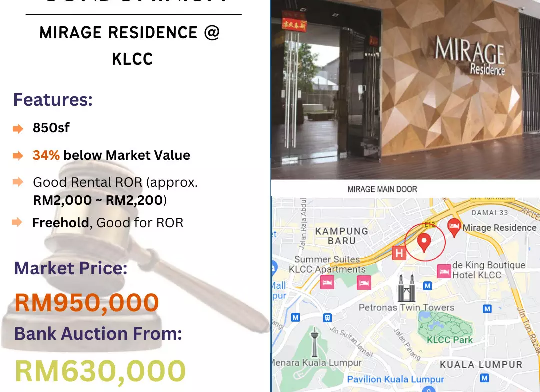 Bank Lelong Condominium @ Mirage Residence, KLCC, Kuala Lumpur for Auction