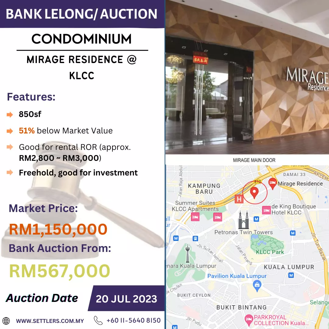 Bank Lelong Mirage Residence @ KLCC for Auction