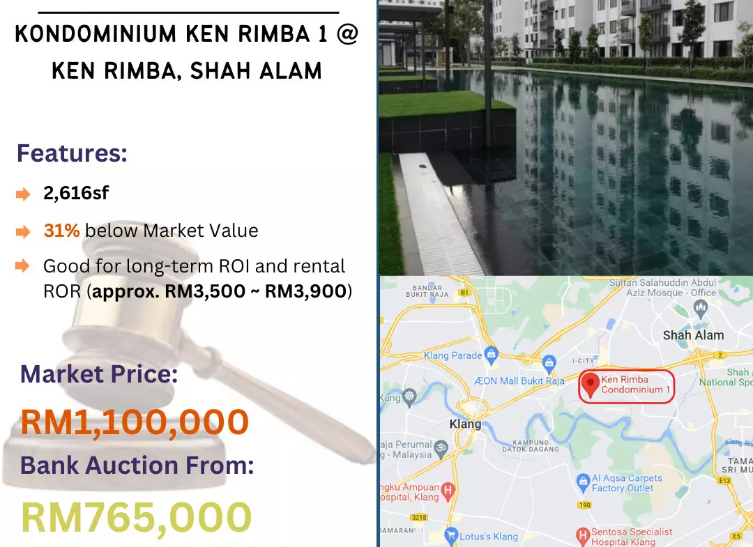 Bank Lelong 2.5 Storey Villa @ Kondominium Ken Rimba 1, Ken Rimba, Shah Alam for Auction