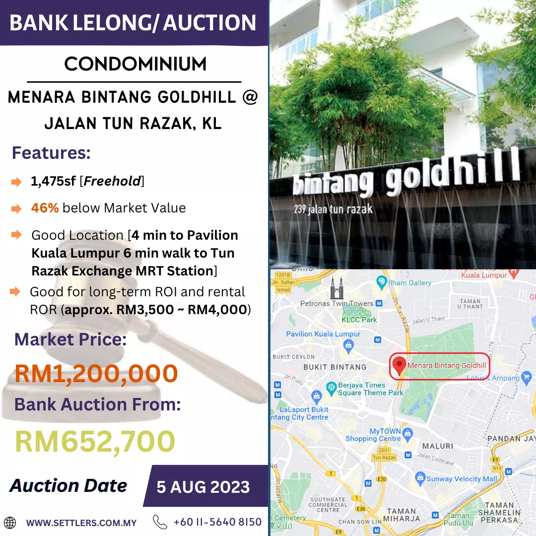 Bank Lelong Condominium @ Menara Bintang Goldhill, Jalan Tun Razak, Bukit Bintang, Kuala Lumpur for Auction
