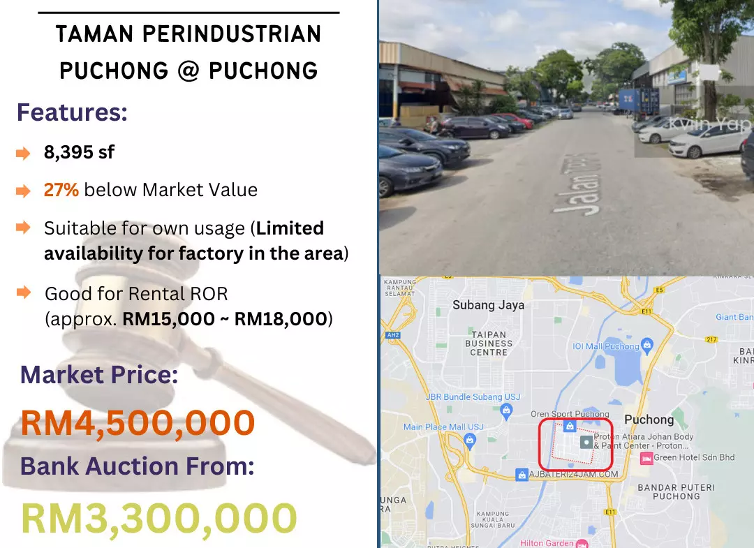 Bank Lelong 1.5 Storey Factory @ Taman Perindustrian Puchong, Puchong, Selangor for Auction