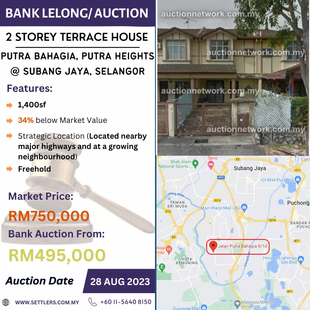 Bank Lelong 2 Storey Terrace House @ Putra Bahagia, Putra Heights, Subang Jaya, Selangor for Auction