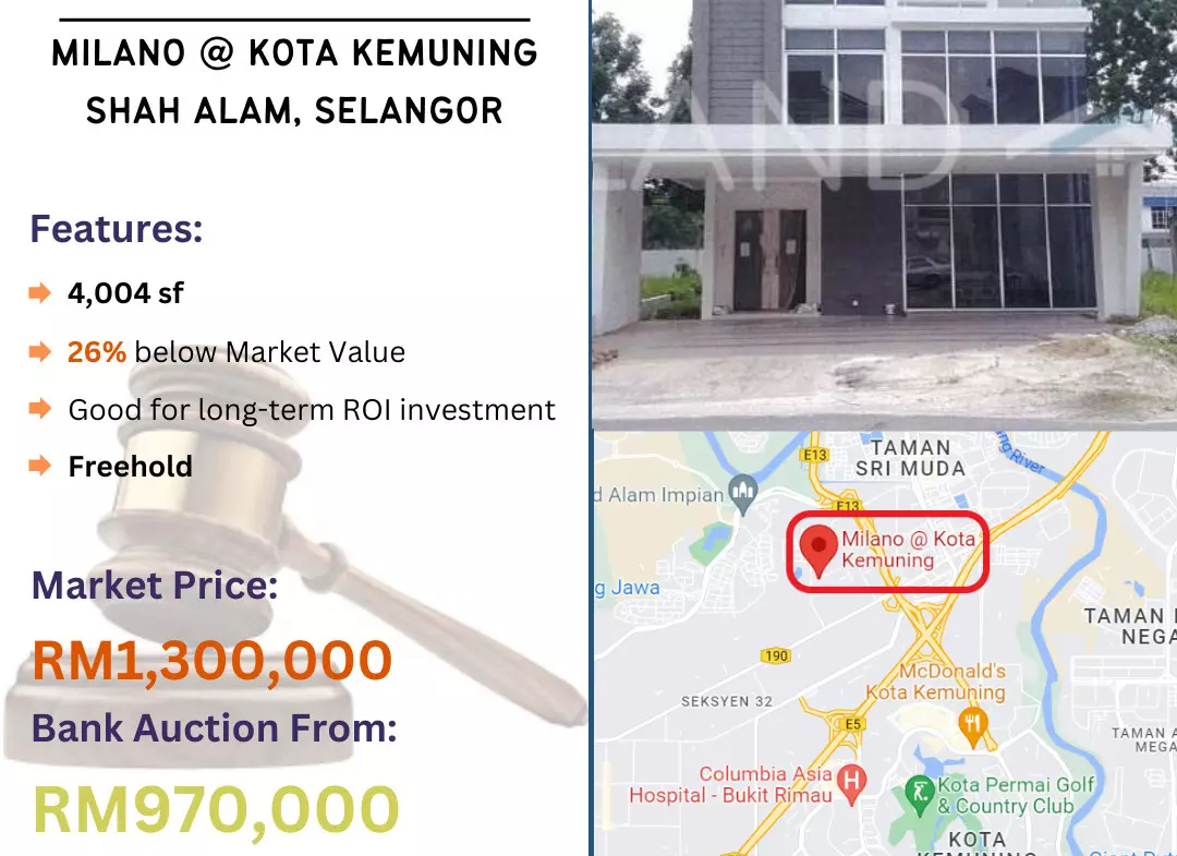 Bank Lelong 3 Storey Bungalow @ Milano, Kota Kemuning, Shah Alam, Selangor for Auction