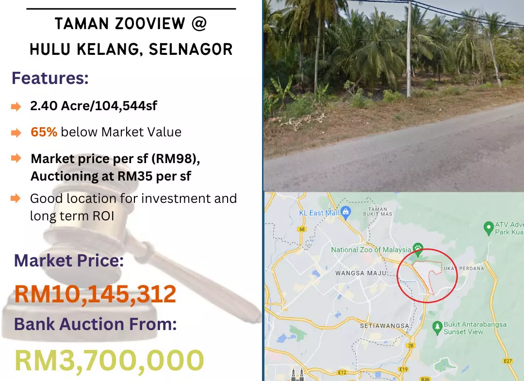 Bank Lelong Agricultural Land @ Taman Zooview, Hulu Kelang, Selangor for Auction