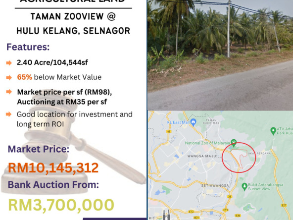 Bank Lelong Agricultural Land @ Taman Zooview, Hulu Kelang, Selangor for Auction