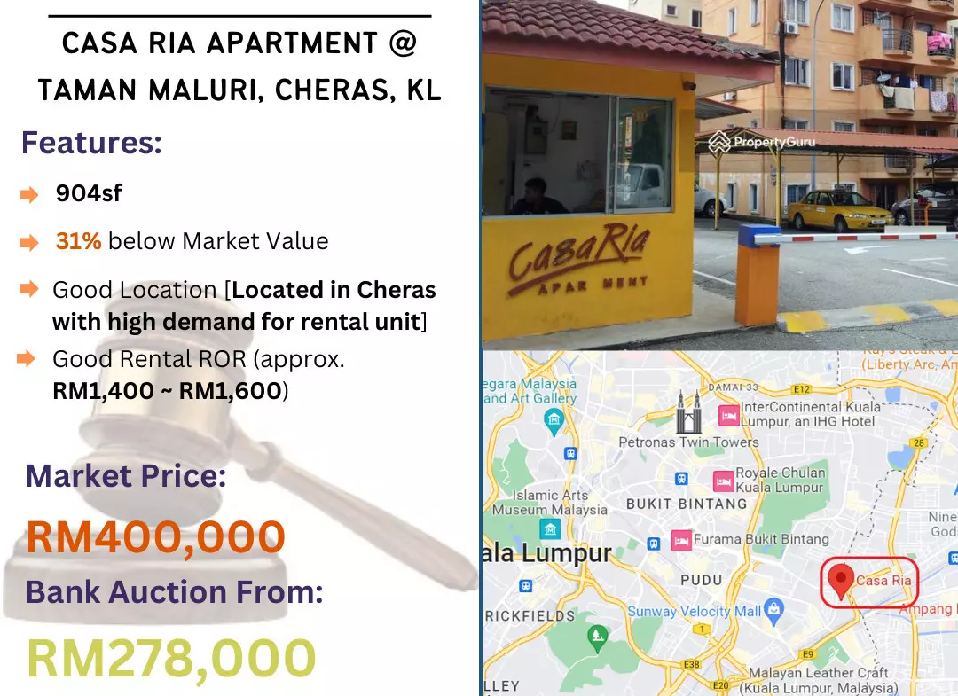 Bank Lelong Apartment @ Casa Ria Apartmen, Taman Maluri, Cheras, Kuala Lumpur for Auction