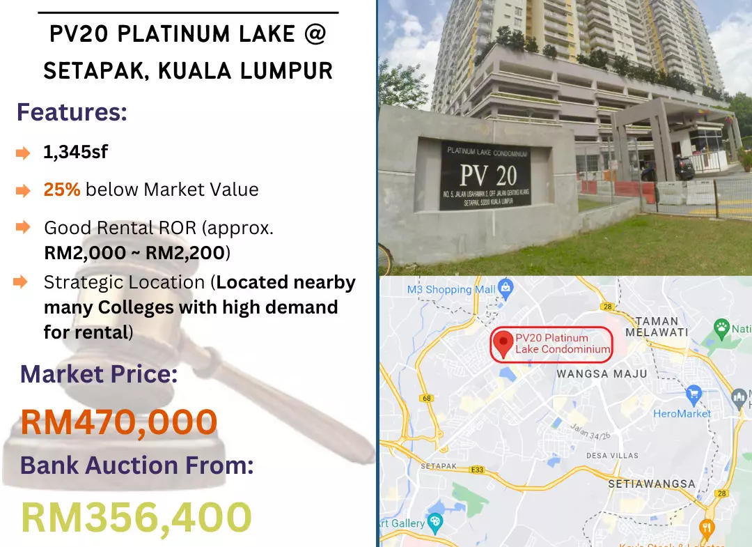 Bank Lelong Condominium @ PV20 Platinum Lake, Setapak, Kuala Lumpur for Auction