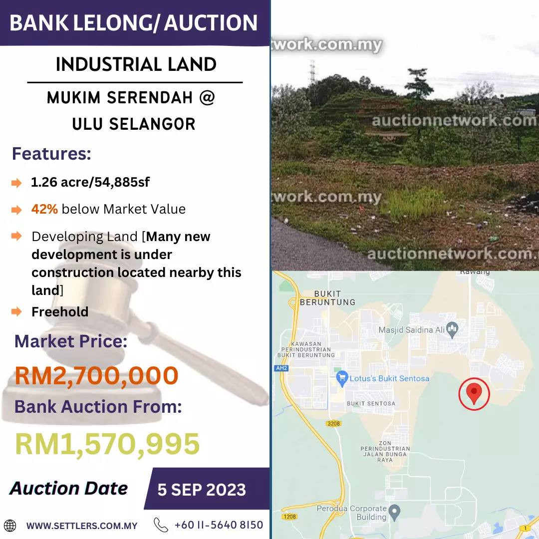 Bank Lelong Industrial Land @ Mukim Serendah, Ulu Selangor, Selangor for Auction