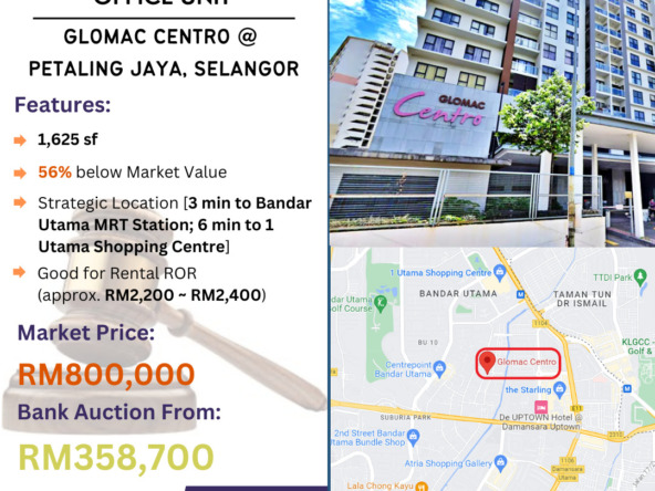 Bank Lelong Office Unit @ Glomac Centro, Petaling Jaya, Selangor for Auction
