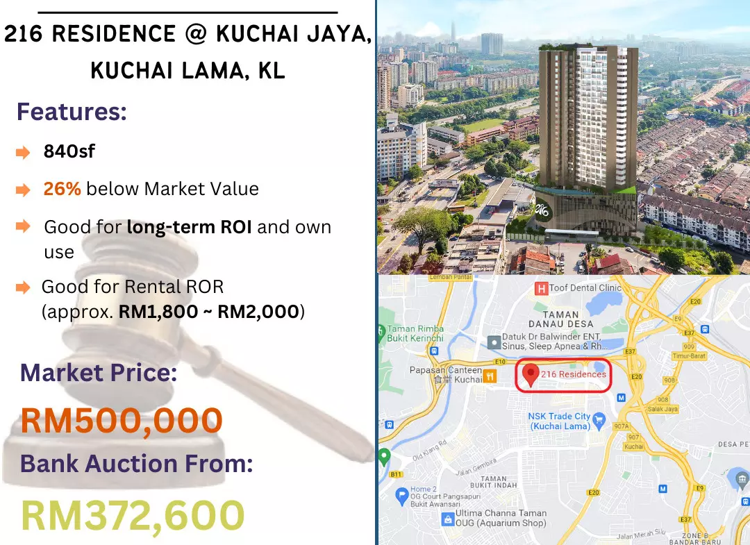 Bank Lelong Service Apartment @ 216 Residence, Kuchai Jaya, Kuchai Lama, Kuala Lumpur for Auction
