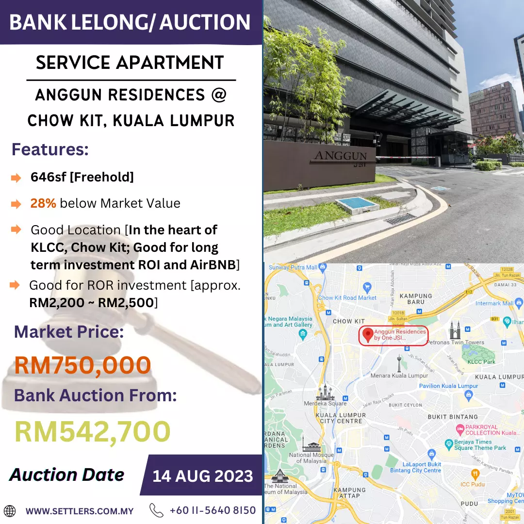 Bank Lelong Service Apartment @ Anggun Residences, Chow Kit, Kuala Lumpur for Auction