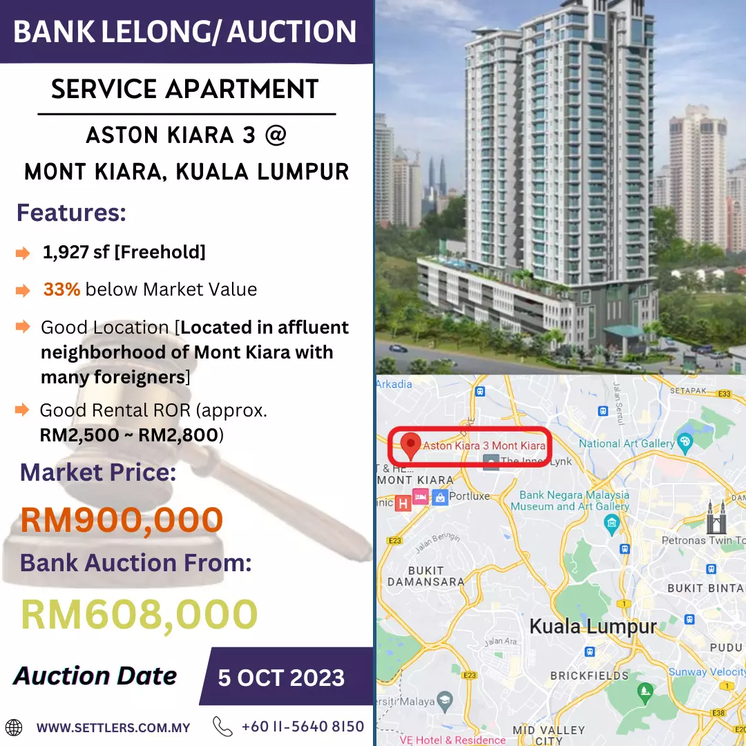 Bank Lelong Service Apartment @ Aston Kiara 3, Mont Kiara, Kuala Lumpur for Auction