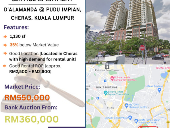 Bank Lelong Service Apartment @ D'Alamanda, Pudu Impian, Cheras, Kuala Lumpur for Auction