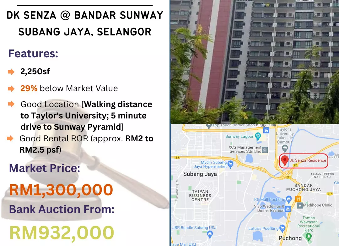 Bank Lelong Service Apartment @ DK Senza, Bandar Sunway, Subang Jaya, Selangor for Auction