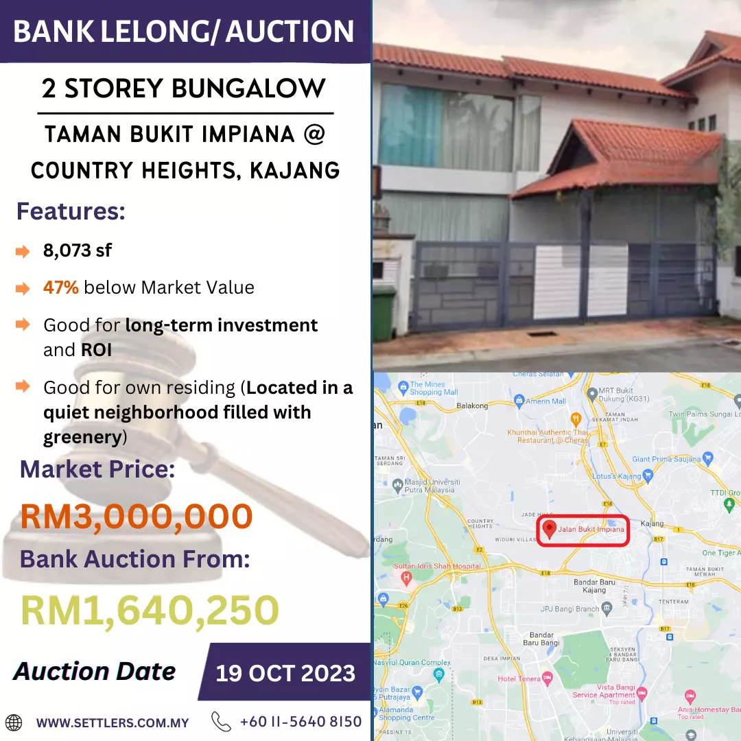 Bank Lelong 2 Storey Bungalow @ Taman Bukit Impiana, Country Heights, Kajang for Auction