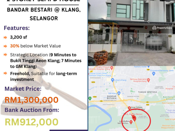 Bank Lelong 2 Storey Semi-D House @ Bandar Bestari, Klang, Selangor for Auction