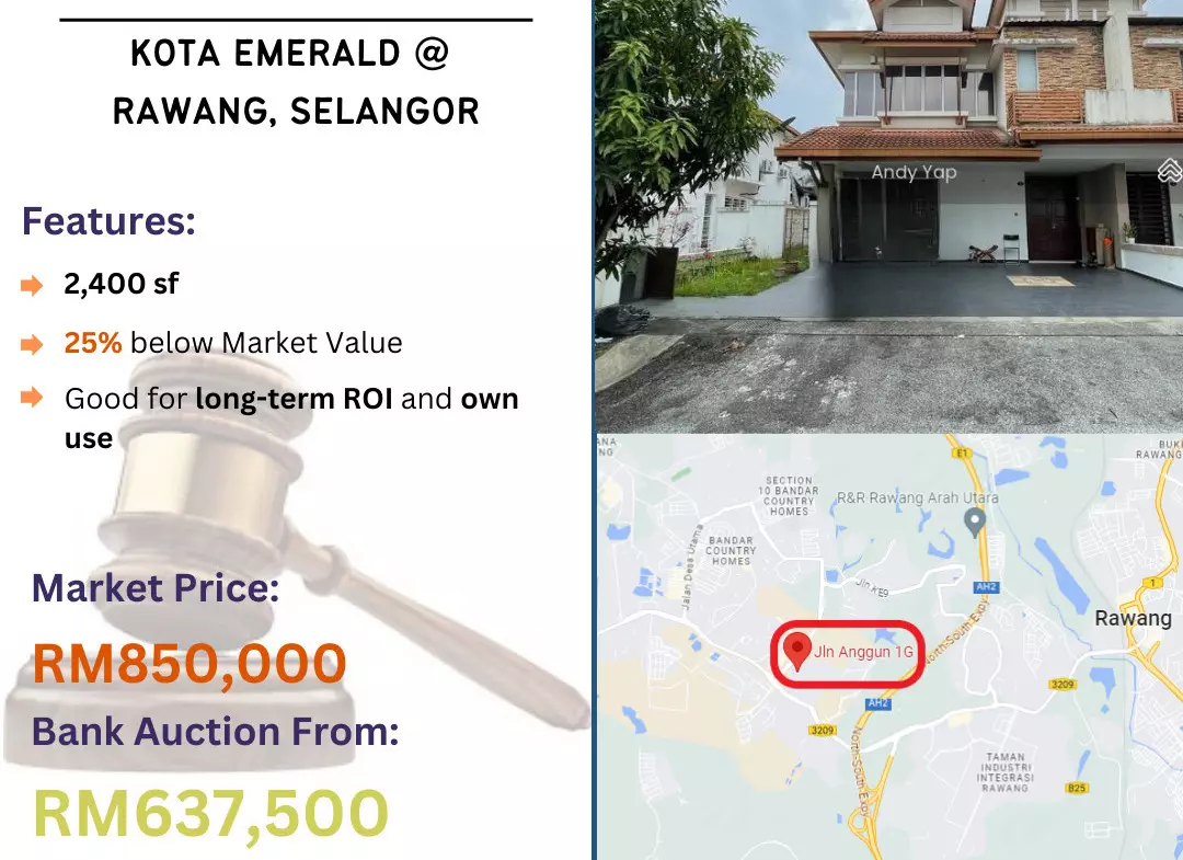 Bank Lelong 2 Storey Semi-D House @ Kota Emerald, Rawang, Selangor for Auction