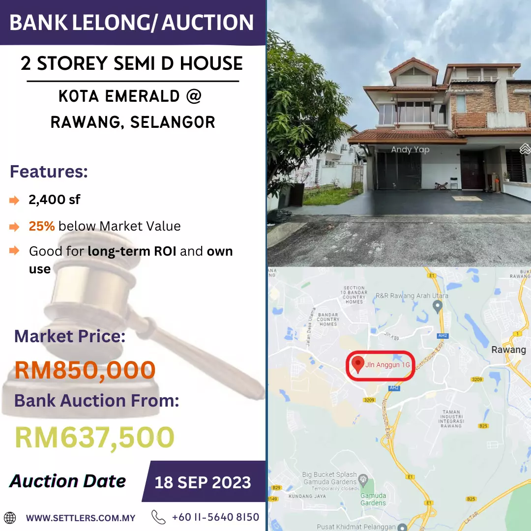 Bank Lelong 2 Storey Semi-D House @ Kota Emerald, Rawang, Selangor for Auction