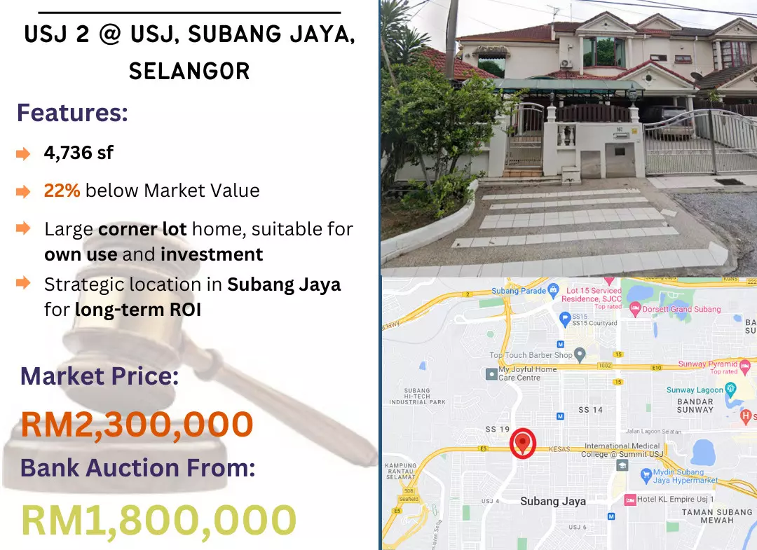 Bank Lelong 2 Storey Semi-D House @ USJ 2, USJ, Subang Jaya, Selangor for Auction
