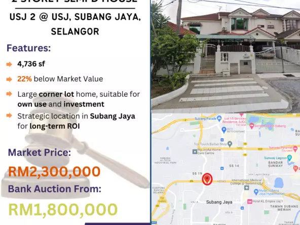 Bank Lelong 2 Storey Semi-D House @ USJ 2, USJ, Subang Jaya, Selangor for Auction