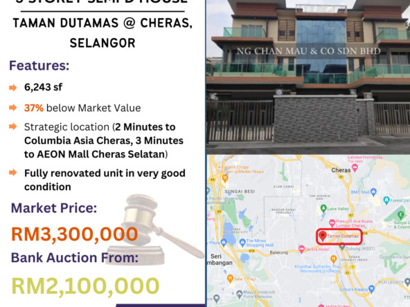 Bank Lelong 3 Storey Semi-D House @ Taman Dutamas, Cheras, Selangor for Auction