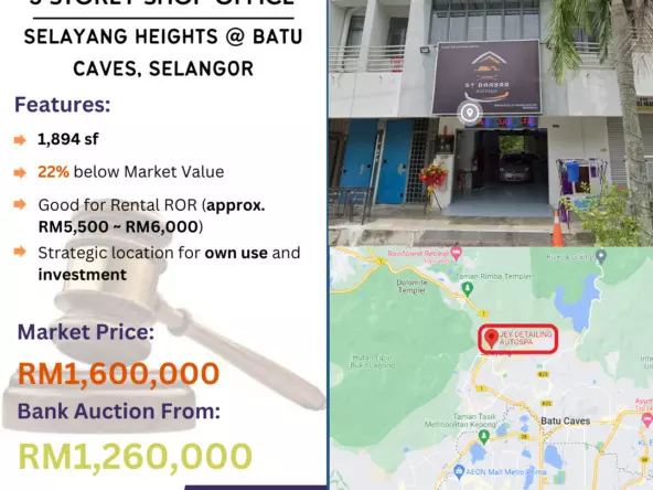 Bank Lelong 3 Storey Shop Office @ Selayang Heights, Batu Caves, Gombak, Selangor for Auction