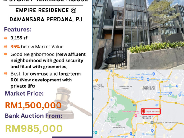 Bank Lelong 4 Storey Terrace House @ Empire Residence, Damansara Perdana, Petaling Jaya, Selangor for Auction