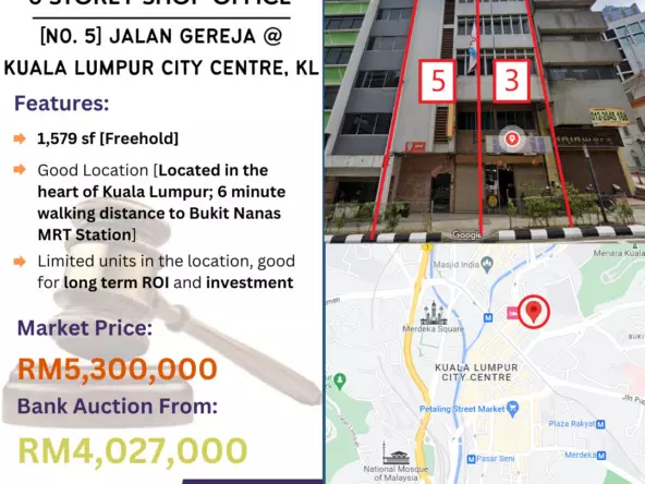 Bank Lelong 6 Storey Shop Office @ [No. 5] Jalan Gereja, Kuala Lumpur City Centre, Kuala Lumpur for Auction