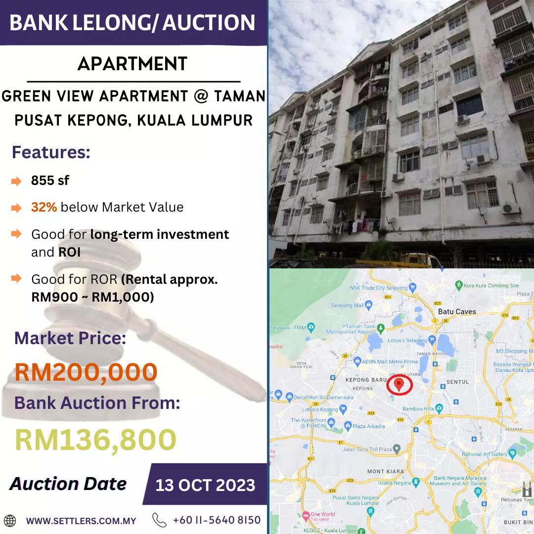 Bank Lelong Apartment @ Green View Apartment, Taman Pusat Kepong, Kuala Lumpur for Auction