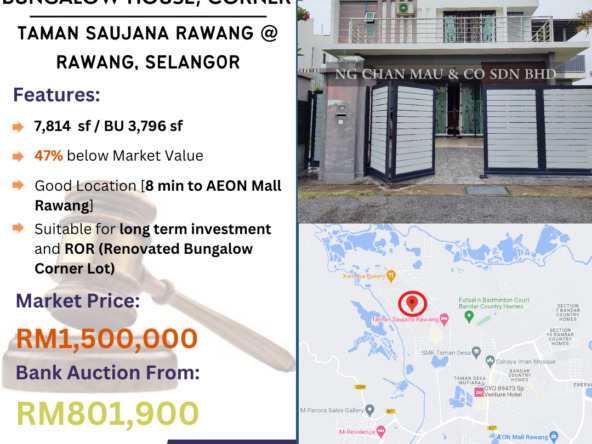 Bank Lelong Bungalow House, Corner @ Taman Saujana Rawang, Rawang, Selangor for Auction