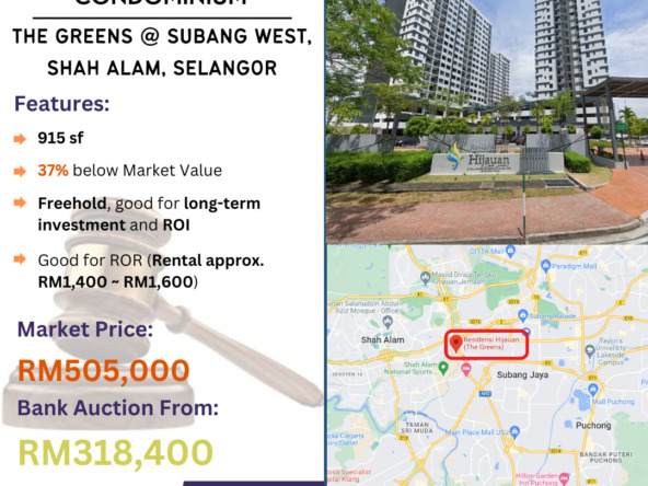 Bank Lelong Condominium @ The Greens, Subang West, Shah Alam, Selangor for Auction