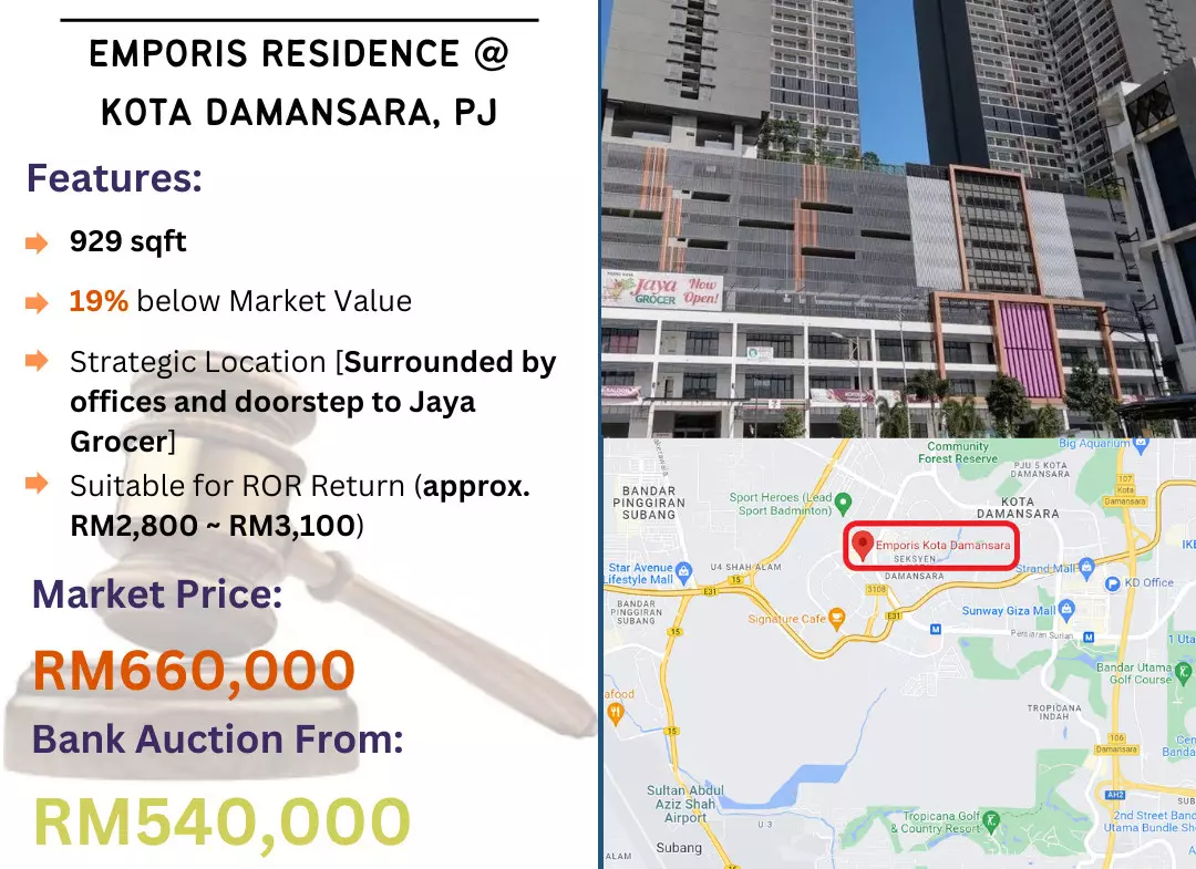 Bank Lelong Serviced Apartment @ Emporis Residence, Kota Damansara, Petaling Jaya, Selangor for Auction