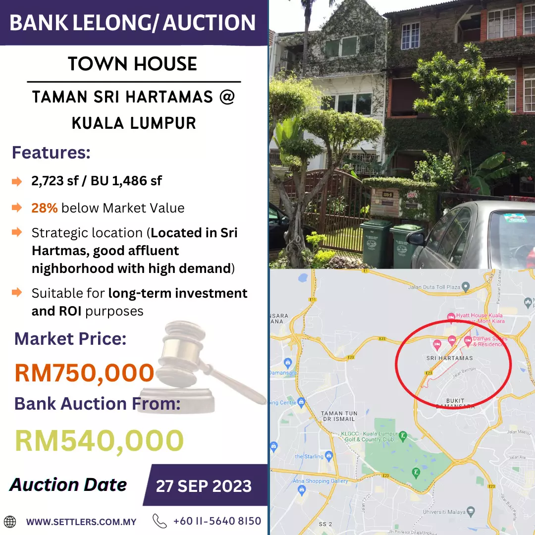 Bank Lelong Town House @ Taman Sri Hartamas, Sri Hartamas, Kuala Lumpur for Auction