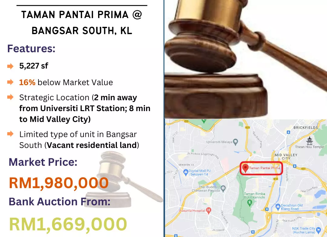 Bank Lelong Vacant Residential Land @ Taman Pantai Prima, Bangsar South, Kuala Lumpur for Auction