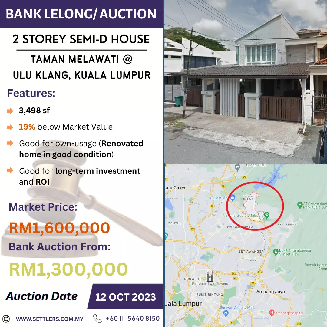 Bank Lelong 2 Storey Semi-D House @ Taman Melawati, Ulu Klang, Kuala Lumpur for Auction