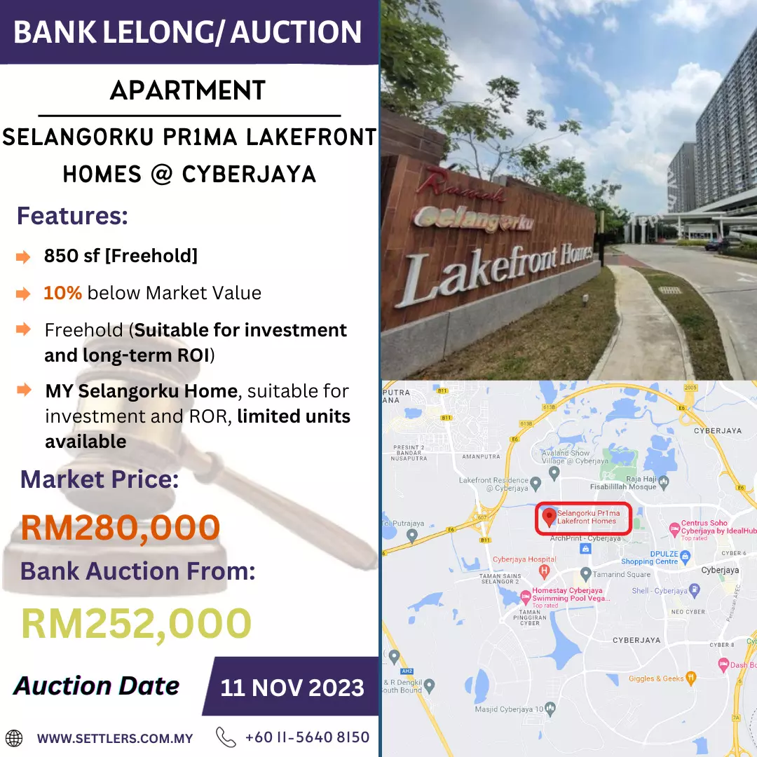 Bank Lelong Apartment @ Selangorku PR1MA Lakefront Homes, Cyberjaya for Auction