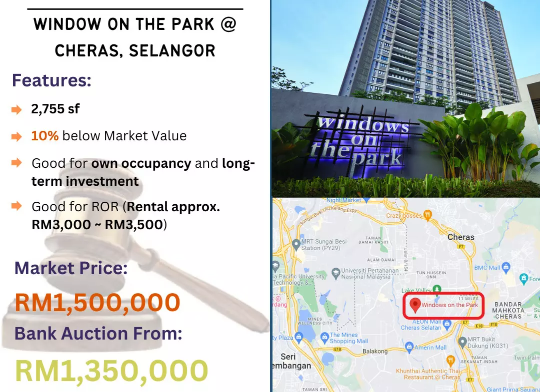 Bank Lelong Duplex Penthouse @ Window On The Park, Cheras, Selangor for Auction