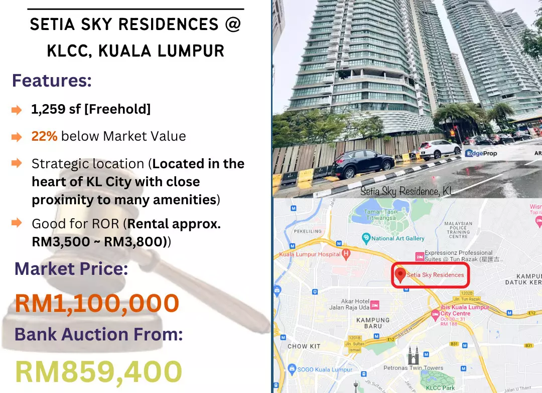 Bank Lelong Service Apartment @ Setia Sky Residences, Jalan Tun Razak, KLCC, Kuala Lumpur for Auction