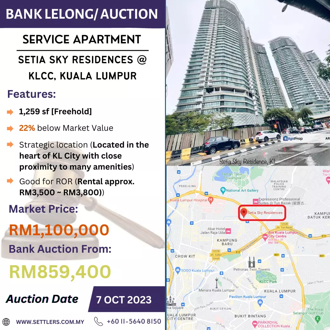 Bank Lelong Service Apartment @ Setia Sky Residences, Jalan Tun Razak, KLCC, Kuala Lumpur for Auction