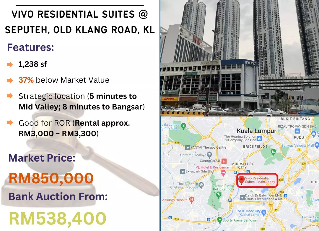 Bank Lelong Service Apartment @ Vivo Residential Suites, Seputeh, Old Klang Road, Kuala Lumpur for Auction