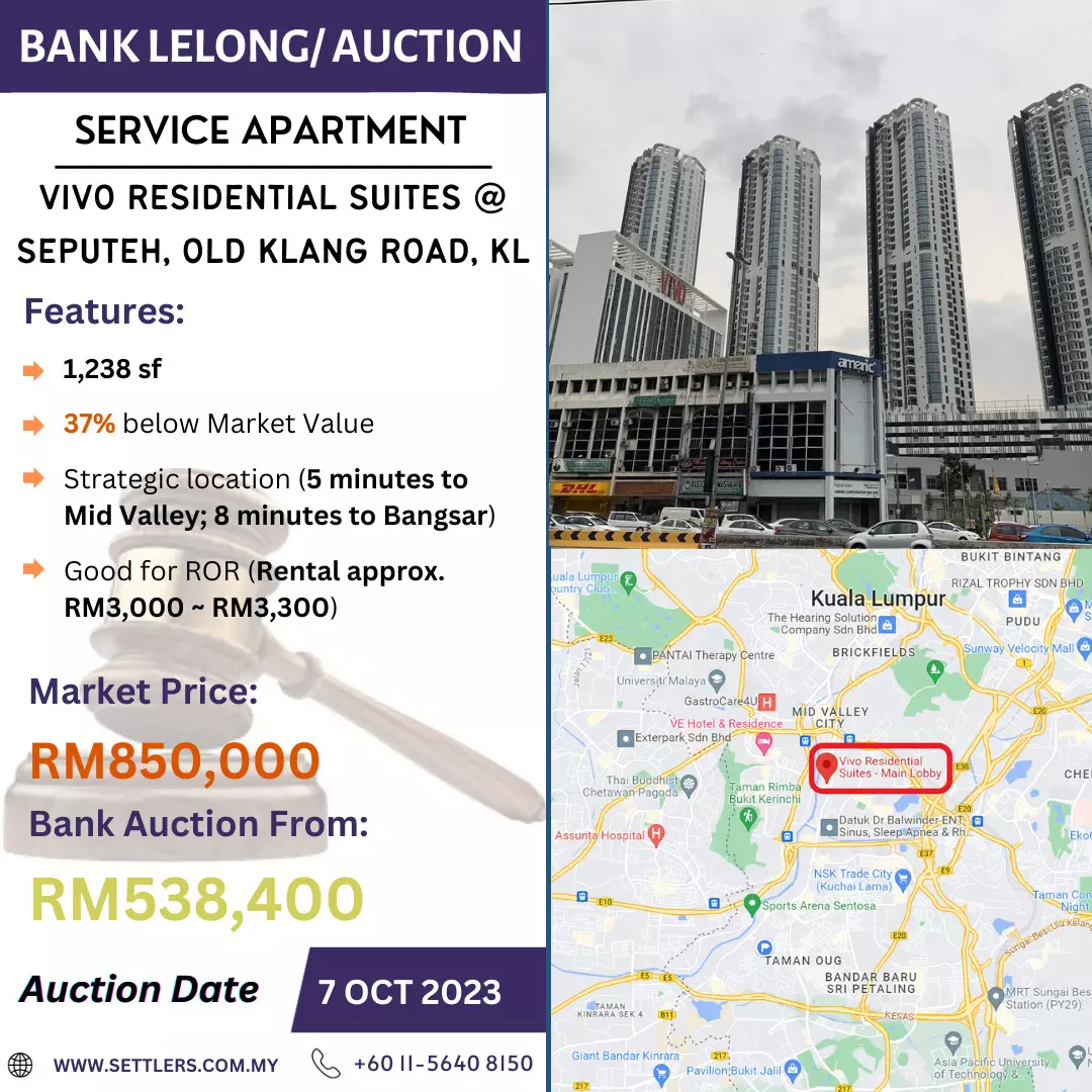 Bank Lelong Service Apartment @ Vivo Residential Suites, Seputeh, Old Klang Road, Kuala Lumpur for Auction