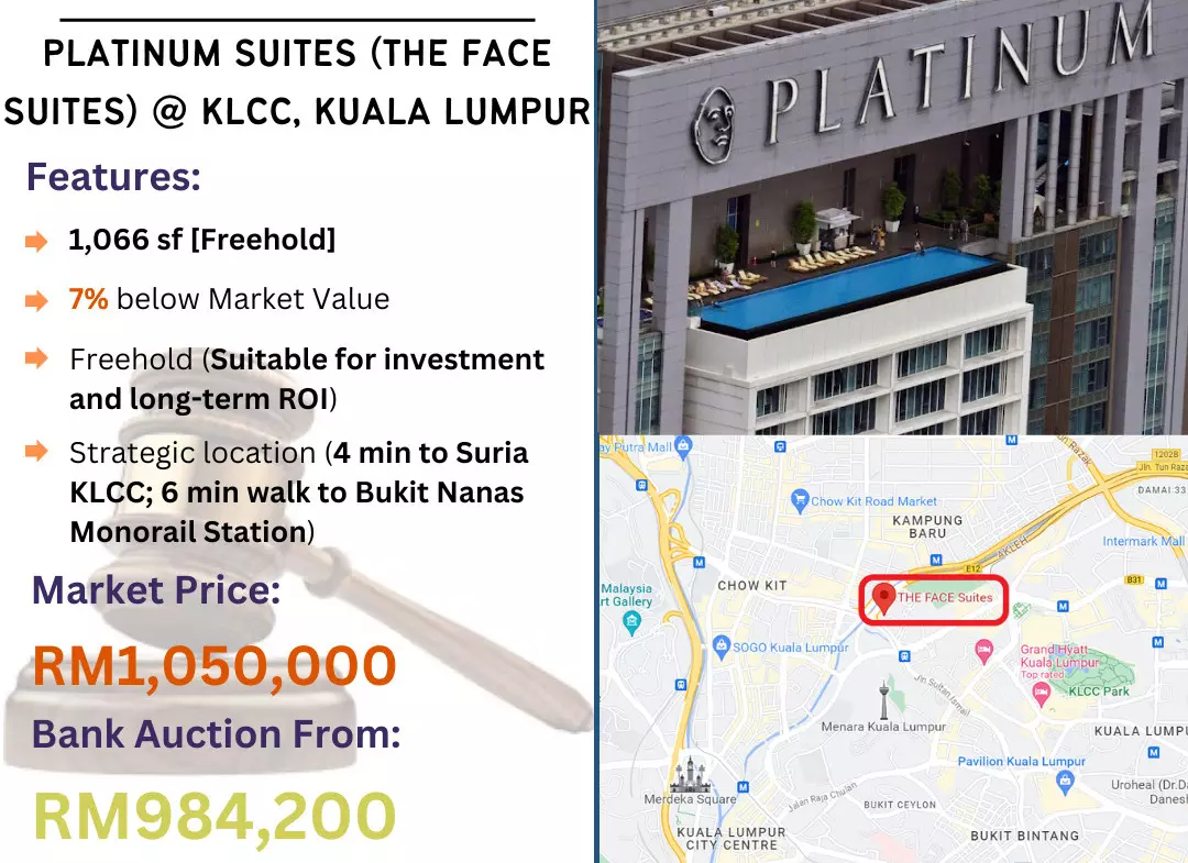 Bank Lelong Service Suites @ Platinum Suites (The Face Suites), KLCC, Kuala Lumpur for Auction