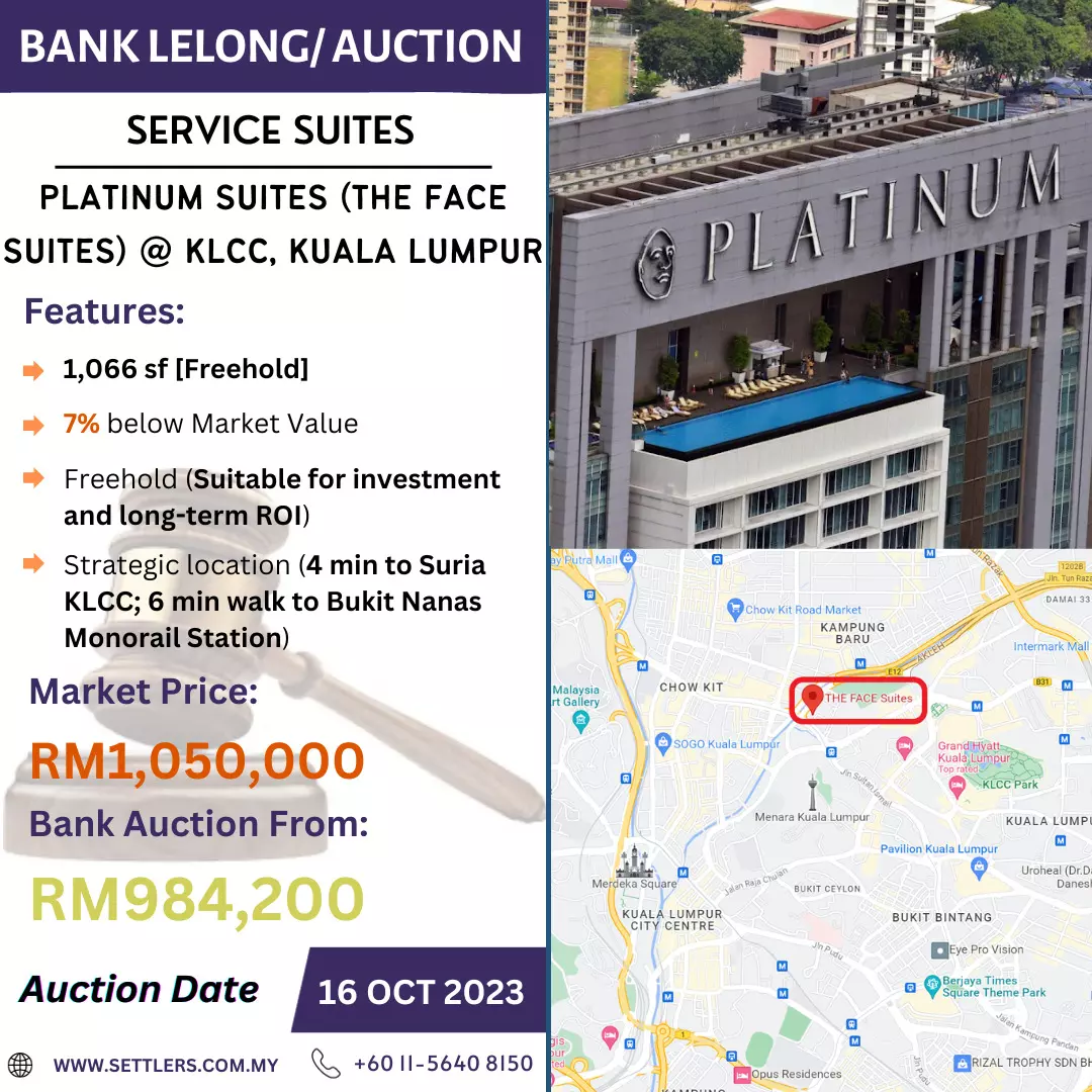 Bank Lelong Service Suites @ Platinum Suites (The Face Suites), KLCC, Kuala Lumpur for Auction